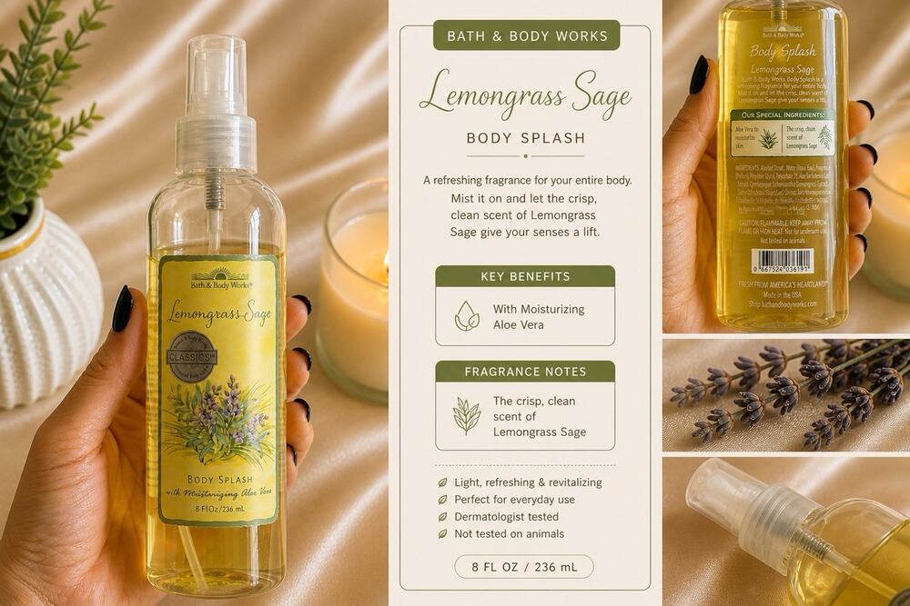 LEMONGRASS SAGE by Bath & Body Works Full Size Discontinued Body Splash Spray